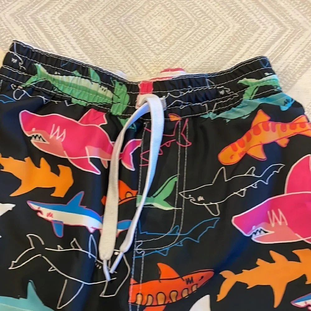 Wes and Willy Boys Black with Colored Sharks Bathing Suit